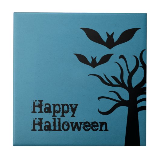 Eerie Bats Halloween Tile, blau Fliese (Vorderseite)
