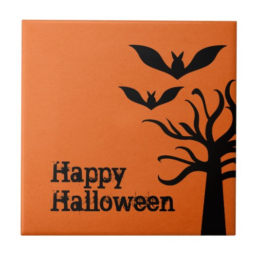 Eerie Bats Halloween Tile, Orange Fliese (Vorderseite)