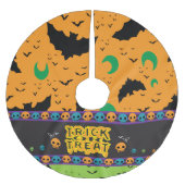 Eerie Bats und Moon Orange Green Halloween Skulls Polyester Weihnachtsbaumdecke (Vorderseite)
