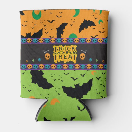 Eerie Bats und Moon Orange Green Skulls Flaschenkühler (Vorderseite)