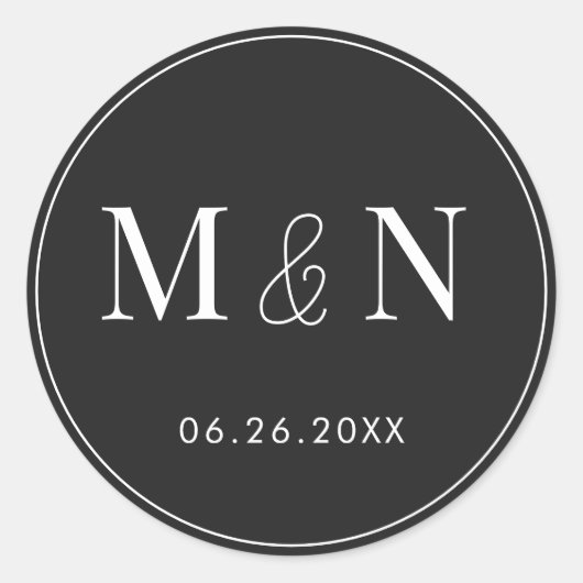 Eerie Black and White Monogram Wedding Runder Aufkleber (Vorderseite)