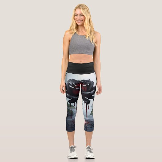 Eerie black rose black capri leggings (Vorderseite)