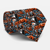 Eerie Cat Skulls Halloween Krawatte (Gerollt)