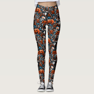 Eerie Cat Skulls Halloween Leggings