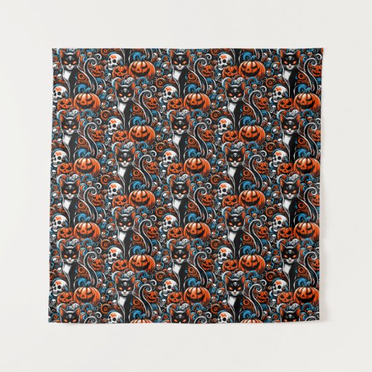 Eerie Cat Skulls Halloween Wandteppich (Vorderseite)