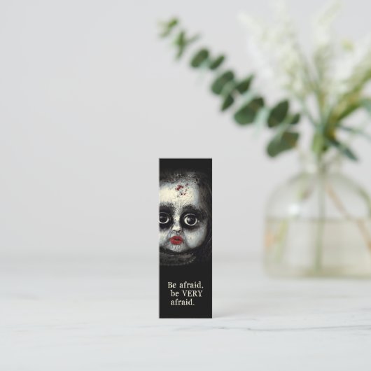 Eerie Creepy Doll Halloween Mini Lesezeichen Mini Visitenkarte (Stehend Vorderseite)