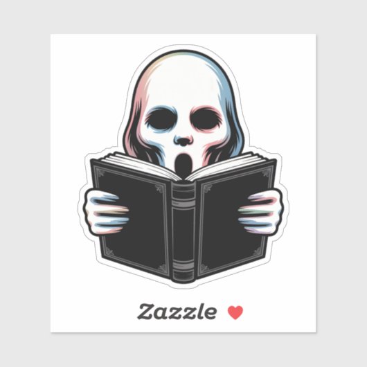 Eerie Ghost with Book - Creepisches Halloween Art Aufkleber (Blatt)
