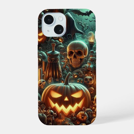 Eerie Halloween mit Pumpkin, Potion und Skullen iPhone 15 Hülle (Rückseite)
