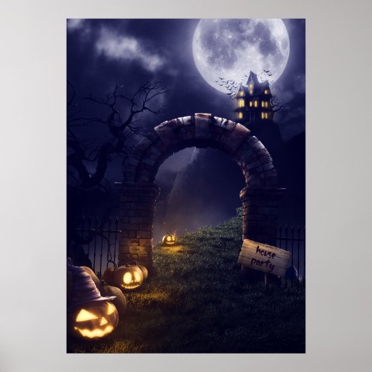 Eerie Halloween Night Full Moon & Spuk House | Poster (Vorne)