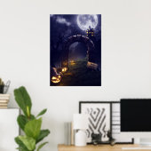 Eerie Halloween Night Full Moon & Spuk House | Poster (Heimbüro)