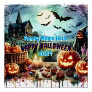 Eerie Halloween Night Watercolor Poster