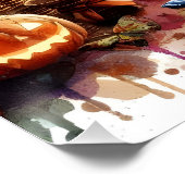 Eerie Halloween Night Watercolor Poster (Ecke)