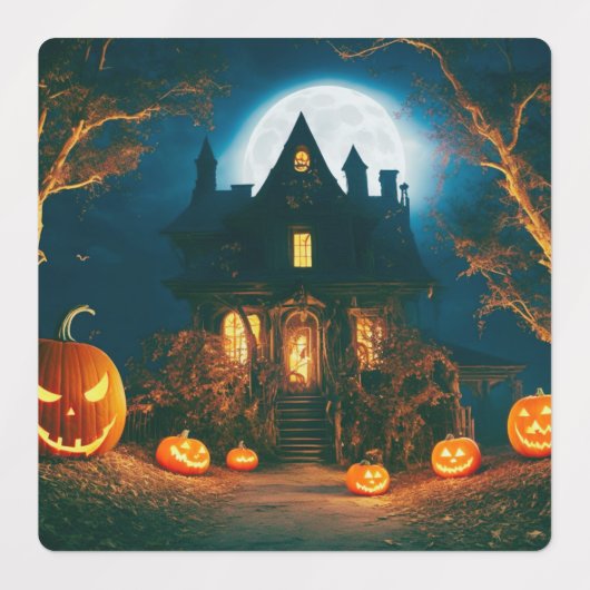 Eerie Illuminations: Bezaubernd Jack-o'-Lantern Etiketten (Design 2)