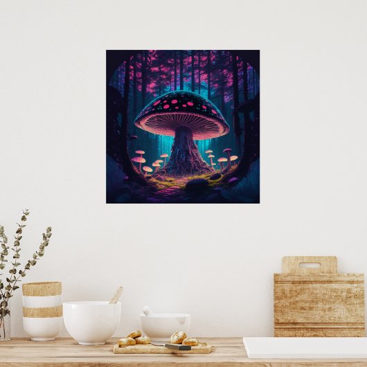 Eerie Magical Giant Toadstol im Wald Poster (Küche)