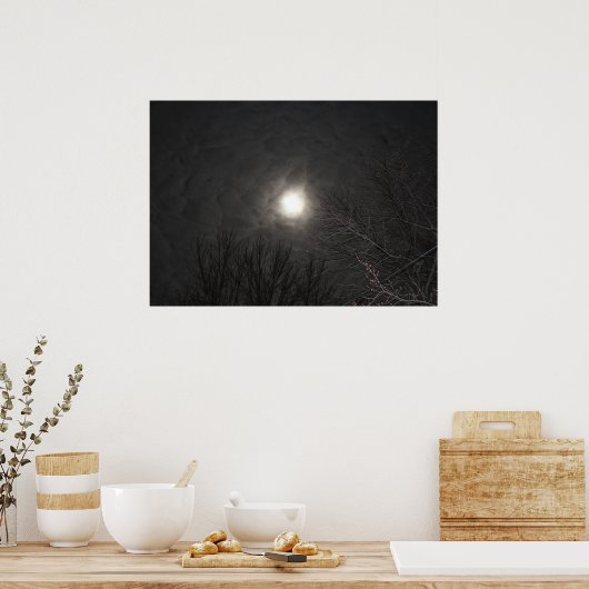 Eerie Moon in Clouds Poster (Küche)
