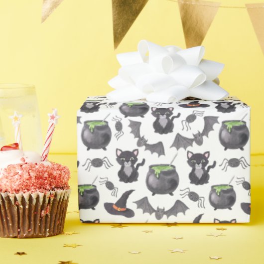 Eerie Night Spooky Hexenkatze Halloween Muster Geschenkpapier (Geburtstagsparty)