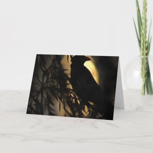 Eerie Raven Silhouette gegen den blühenden Mond Karte (Vorderseite)