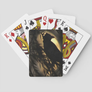 Eerie Raven Silhouette gegen den blühenden Mond Spielkarten