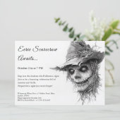 Eerie Scarecrow Halloween Einladung Black & White (Stehend Vorderseite)