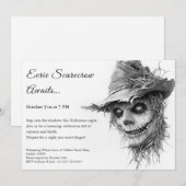 Eerie Scarecrow Halloween Einladung Black & White (Vorne/Hinten)