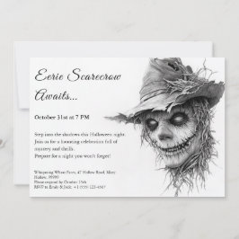 Eerie Scarecrow Halloween Einladung Black & White
