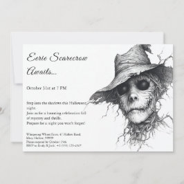 Eerie Scarecrow Halloween Einladung Black & White