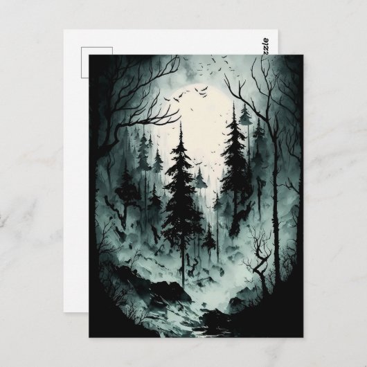 Eerie Schwarz-Weiß-Farbenwald im Fossil Postkarte (Vorne/Hinten)