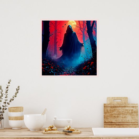 Eerie Shadow in Crimson Woods Design Poster (Küche)