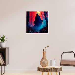 Eerie Shadow in Crimson Woods Design Poster