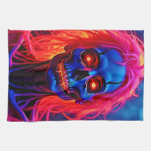 Eerie Skeleton mit rosa Haarentwerfen Geschirrtuch (Horizontal)