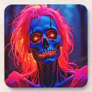 Eerie Skeleton mit rosa Haarentwerfen Getränkeuntersetzer