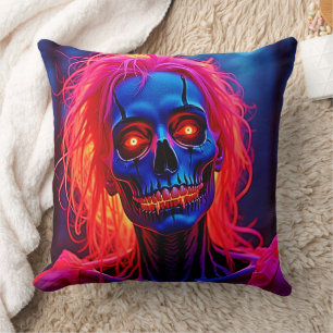 Eerie Skeleton mit rosa Haarentwerfen Kissen