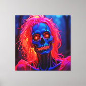 Eerie Skeleton mit rosa Haarentwerfen Leinwanddruck (Vorderseite)