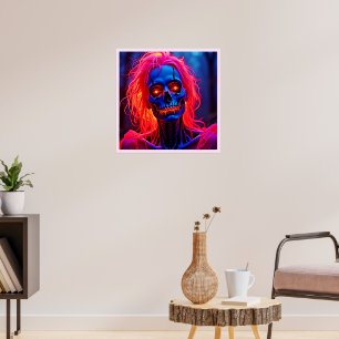 Eerie Skeleton mit rosa Haarentwerfen Poster