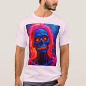 Eerie Skeleton mit rosa Haarentwerfen T-Shirt (Vorderseite)