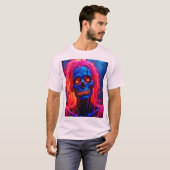 Eerie Skeleton mit rosa Haarentwerfen T-Shirt (Vorne ganz)