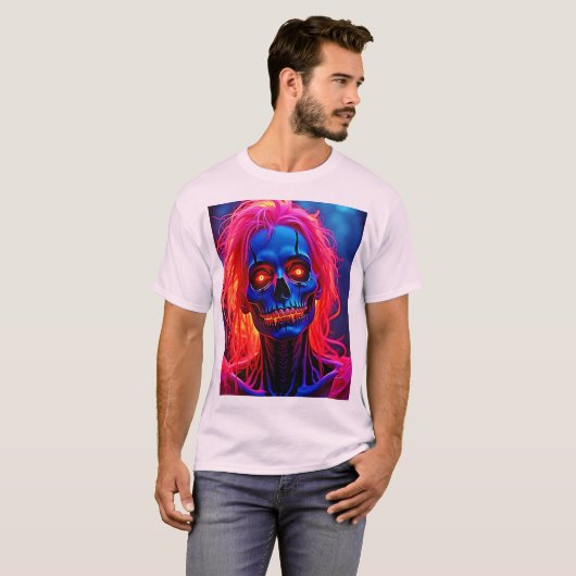 Eerie Skeleton mit rosa Haarentwerfen T-Shirt (Vorne ganz)