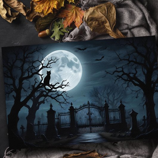Eerie Spooky Friedhof mit Vollmond und Schwarzer K Seidenpapier