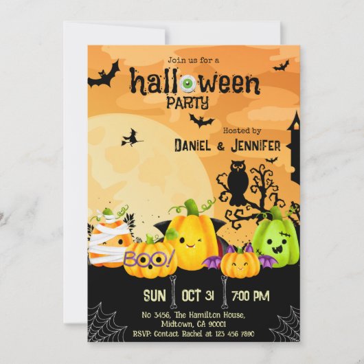 Eerie spooky Schädelmond Jack-O-Lantern Halloween Einladung (Vorderseite)