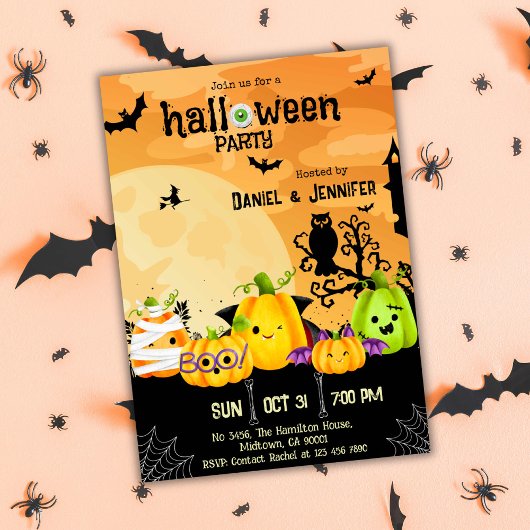 Eerie spooky Schädelmond Jack-O-Lantern Halloween Einladung