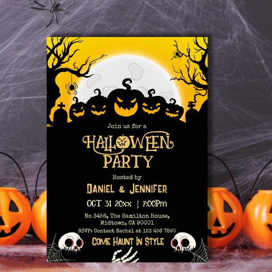 Eerie spooky Schädelmond Jack-O-Lantern Halloween Einladung
