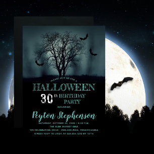 Eerie Tree Bats Halloween 30. Geburtstag Party Einladung