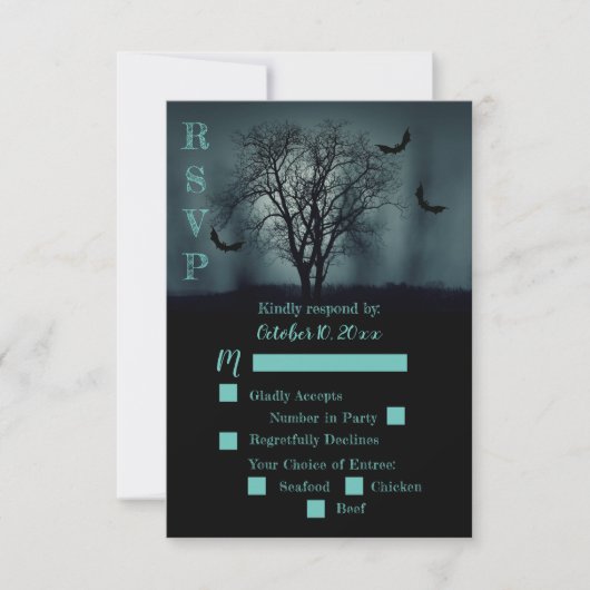 Eerie Tree Bats Halloween Wedding RSVP (Vorderseite)