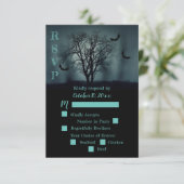 Eerie Tree Bats Halloween Wedding RSVP (Stehend Vorderseite)