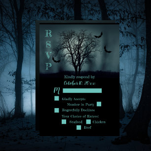 Eerie Tree Bats Halloween Wedding RSVP Karte