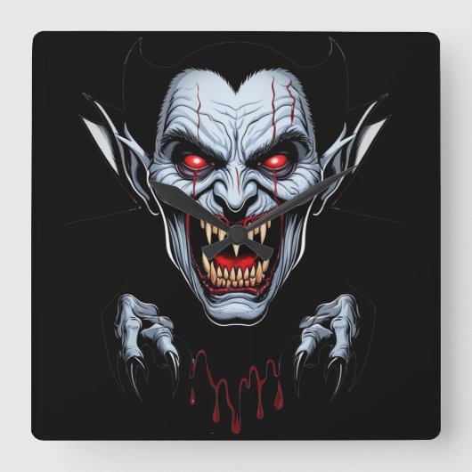 Eerie Vampire Face Wall Clock Quadratische Wanduhr (Vorderseite)