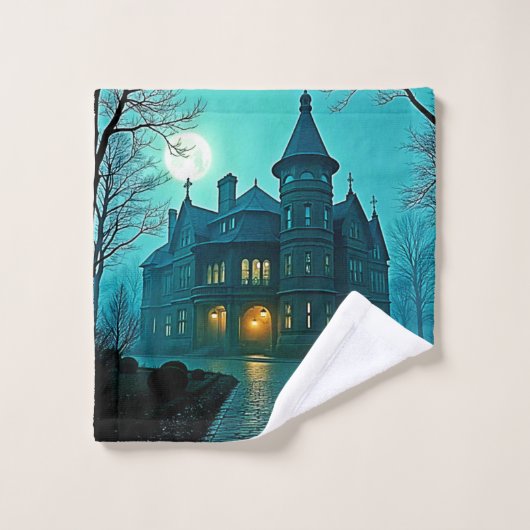 Eerie Viktorianisch Mansion Moonlight Badhandtuch Set (Waschlappen)