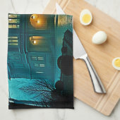 Eerie Viktorianisch Mansion Moonlight Geschirrtuch (Viertel Falte)