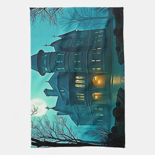 Eerie Viktorianisch Mansion Moonlight Geschirrtuch (Vertikal)