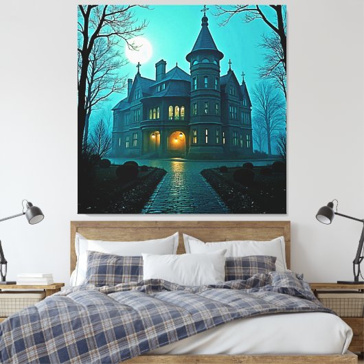Eerie Viktorianisch Mansion Moonlight Leinwanddruck (Insitu (Schlafzimmer))